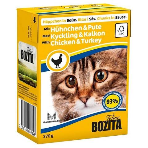 BOZITA Chicken&Turkey консервы для кошек (кусочки в соусе с курицей и индейкой) 370г