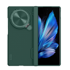 Чехол зеленого цвета (Dark Green) от Nillkin с откидной защитной крышкой для камеры на Vivo X Fold 3, серия Super Frosted Shield Prop
