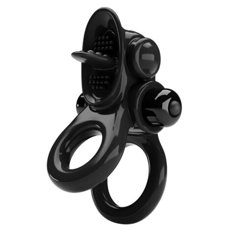 Черное эрекционное кольцо с подхватом мошонки и стимулятором клитора Passionate Ring - Baile Pretty Love BI-210239