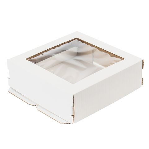 Коробка для торта 28*28*14 см, квадратное окно (самолет) New