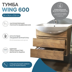 Тумба под раковину Wing 600-0-2 (Балтика) навесная дуб золотой