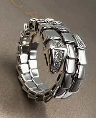 Кольцо ЗМЕЯ-SERPENTI двойное lux качество VGOLD цвет белое золото