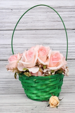 Корзина плетеная с ручкой (бамбук), Зеленый , D=17 см, H=9*30 см, 1 шт.