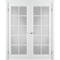 Двустворчатая распашная дверь Аура белая эмаль со стеклом