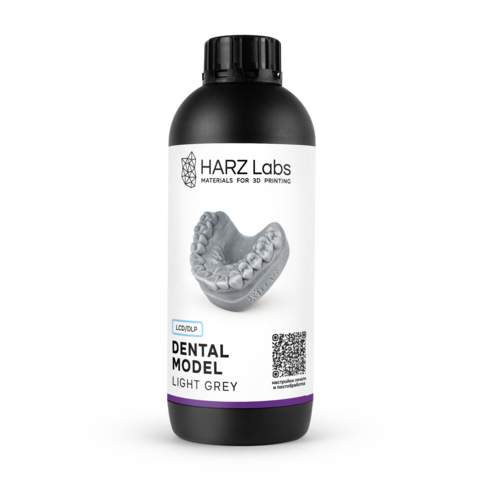 Фотополимерная смола HARZ Labs Dental Model Light Grey, светло-серая, 1 кг