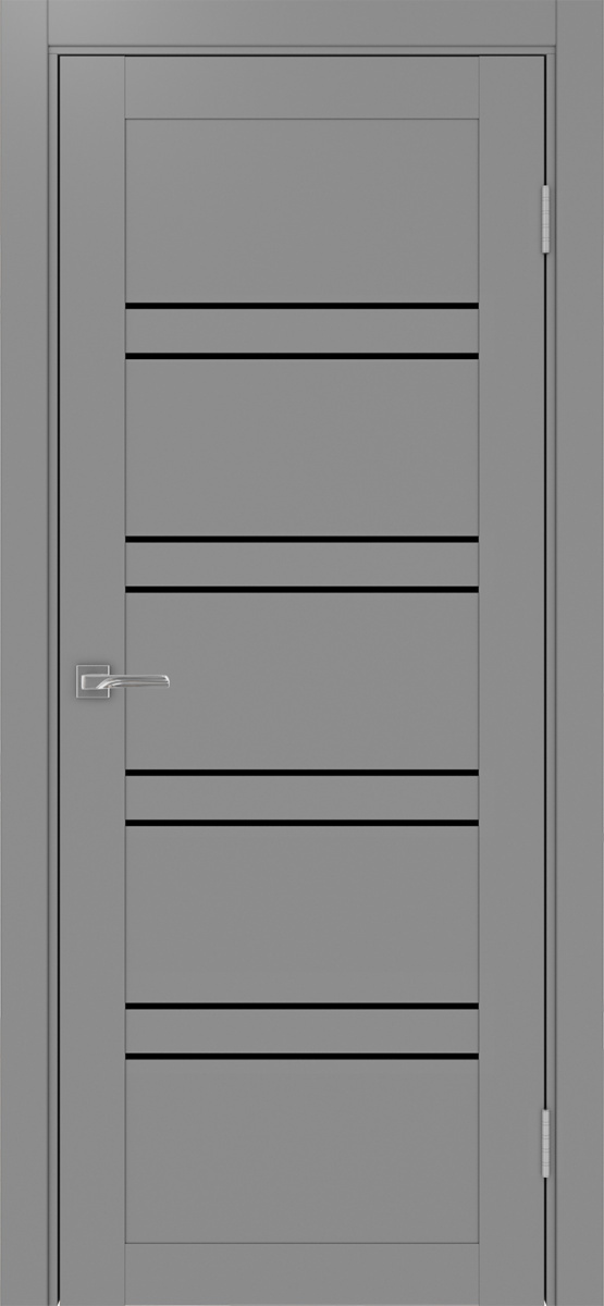 Дверь межкомнатная Оптима Порте Турин 560.12, цвет серый, экошпон, стекло лакобель черное