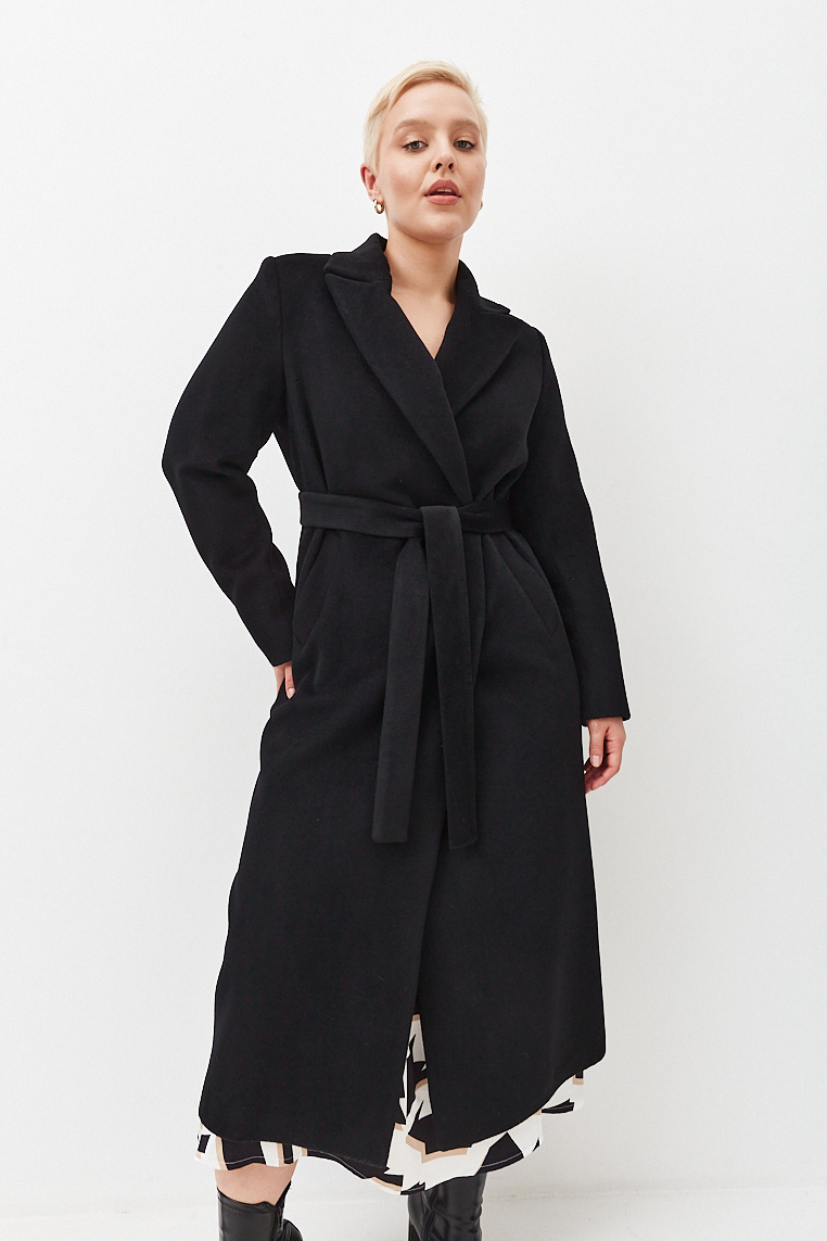 Пальто-халат (95% шерсть), черный