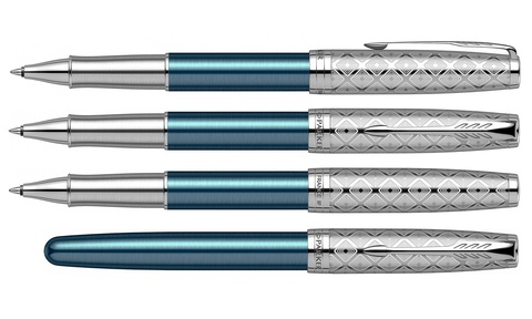 Ручка-роллер Parker Sonnet Premium 2021, T537, Metal & Blue Lacquer CT (2119745)