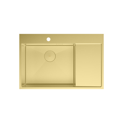 Lemark 9938150 KEZADRA 780L Мойка кухонная с крылом из нерж.стали (чаша слева) цвет:светлое золото в комплекте крепеж, арматура сливная с прямоуг.переливом, сифон фото