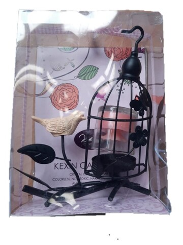 Подсвечник со свечой в подарочной упаковке Птичка с клеткой, цвет черный, 14х19 см