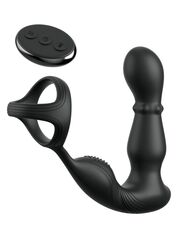 Черный вибростимулятор простаты с кольцом Ass-gasm Slide & Glide - 