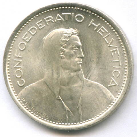 5 франков 1969 год. Швейцария. Серебро UNC