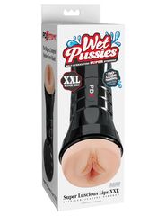 Телесный мастурбатор-вагина в черной колбе Super Luscious Lips XXL - 
