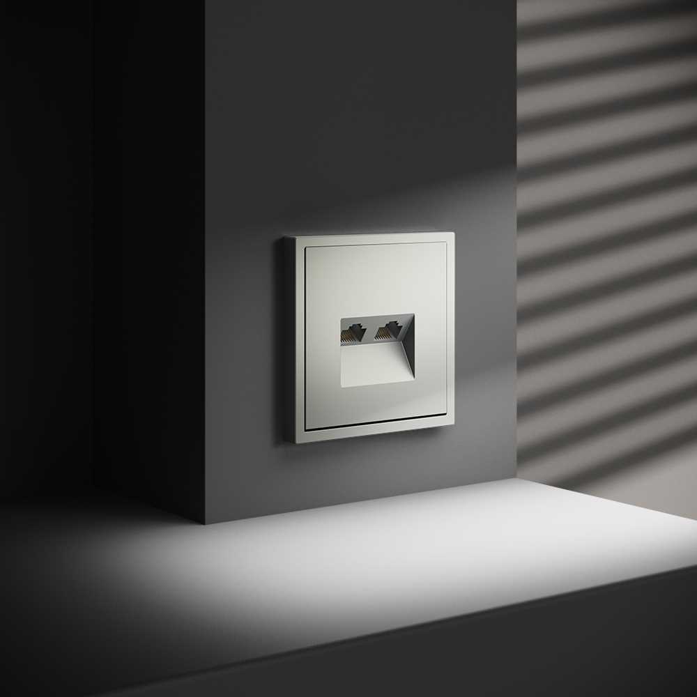 Розетка компьютерная встраиваемая Voltum S70 двойная RJ45+RJ45 кат.6, (сталь) VLS060205