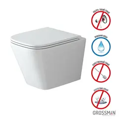 Унитаз подвесной Grossman GR-4479SQ Tornado 485х340х355 безободковый с тонким сиденьем