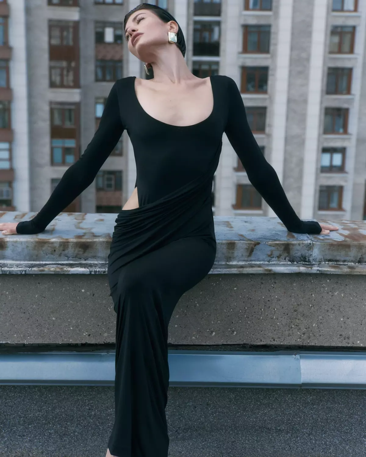 Платье Wave sleeve, Черный