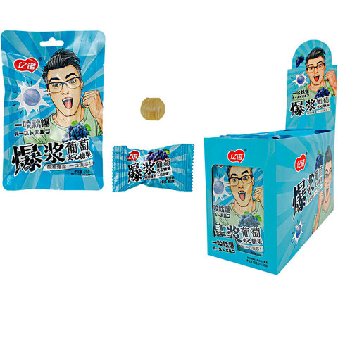 Конфеты взрывные с начинкой виноград Yinuo 1кор*12бл*20шт, 25гр