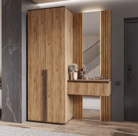 Норд Тумба с зеркалом со шкафом 2-х ств.(800) (Дуб Крафт, Дуб Крафт (КРОМКА ВЕНГЕ))