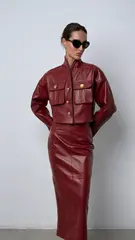 Куртка кожаная с карманами шалевый воротник