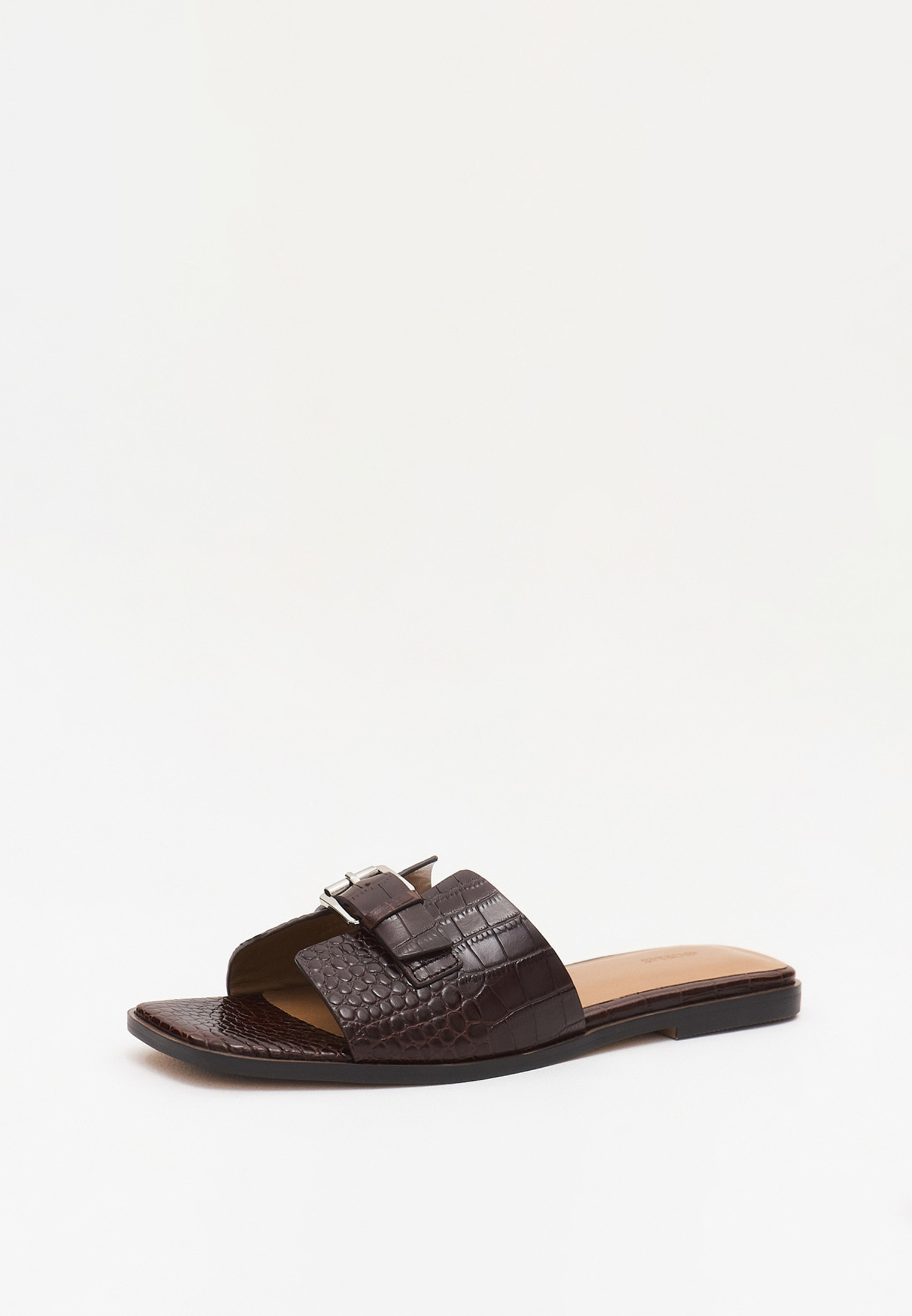 Шлепки из кожи под рептилию, темно-коричневый