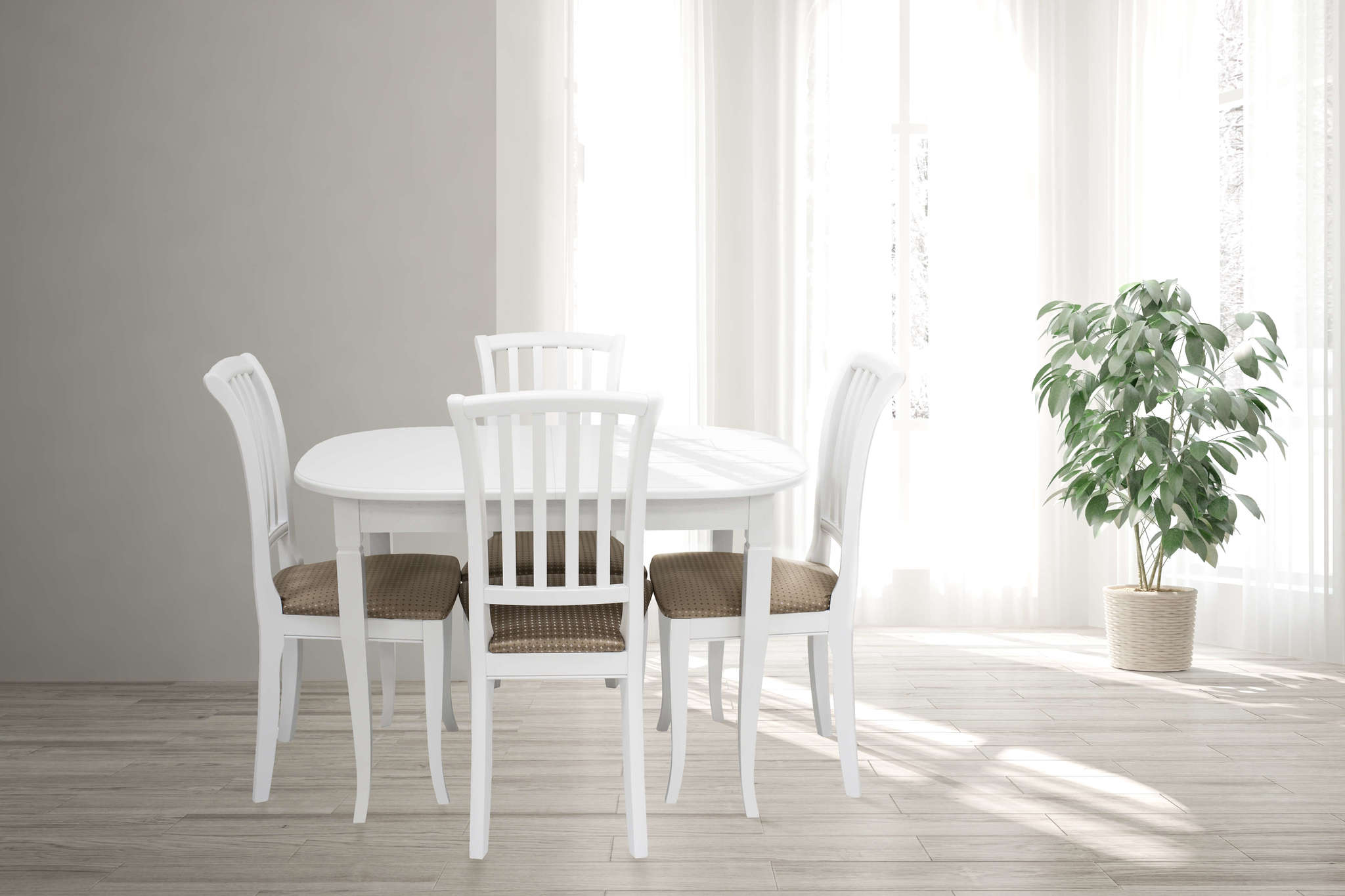 Серые стулья белый стол