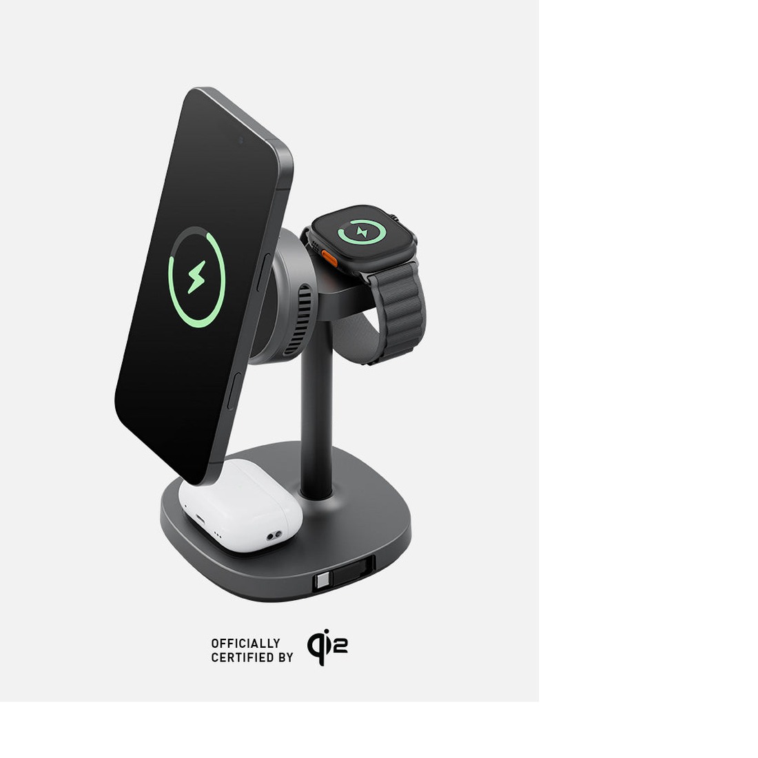 Настольное зарядное устройство 4в1 Energea MagArctic Stand, без сетевого зарядного устройства, Темно-серый | Gunmetal