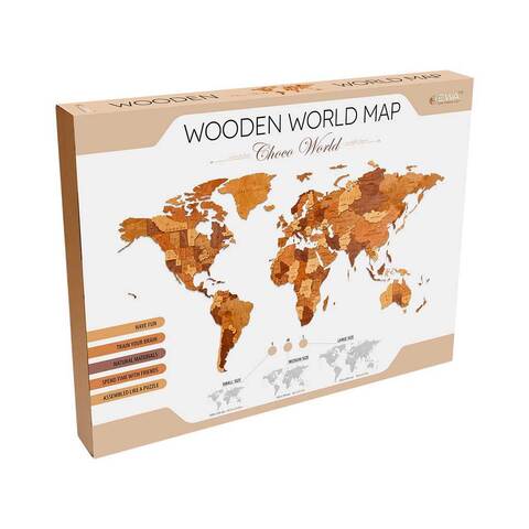 Объемная деревянная Карта Мира Large Шоко Уорлд от EWA - Настенная карта, конструктор, 3D пазл, Сборная модель, интерьер, подарок, украсить