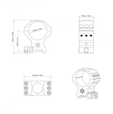 Крепление Vector Optics 34 mm MEDIUM PROFILE PICATINNY RINGS