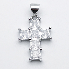 Подвеска Крест, цвет серебро (родий), фианиты, размер 20*14 мм + бейл 5 мм, цена за 1 шт