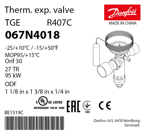 Терморегулирующий клапан Danfoss TGEZ 067N4018 (R407C, MOP 95)