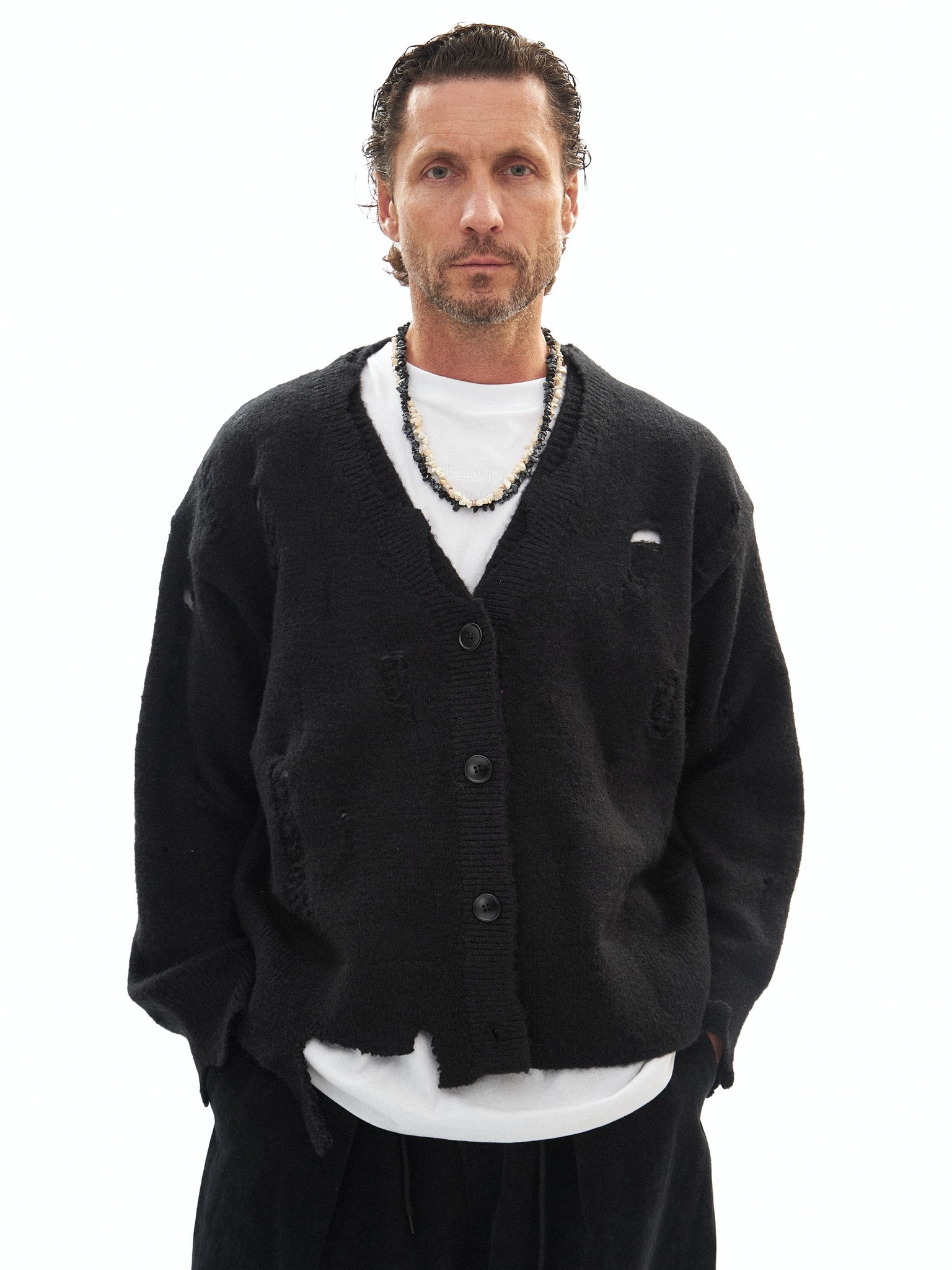 Черный шерстяной кардиган Votus с перфорацией