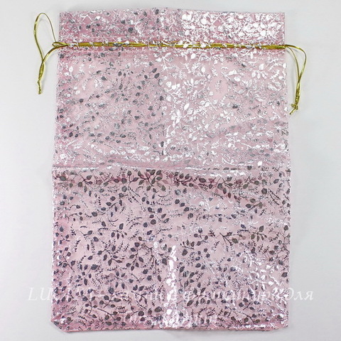 Подарочный мешочек из органзы "Серебристые веточки", цвет - розовый, 25х18 см