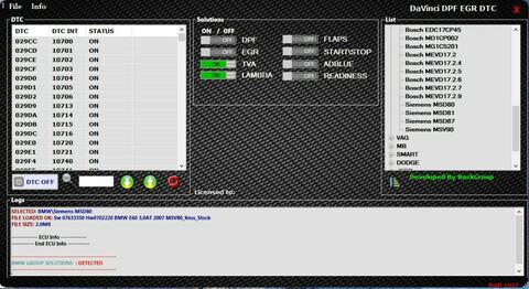 DaVinci Software для программного удаления DPF, EGR ,DTC, FLAPS, TVA, AdBLUE 2021!