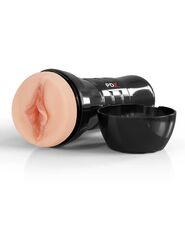 Телесный мастурбатор-вагина в черной колбе Super Luscious Lips XXL - 