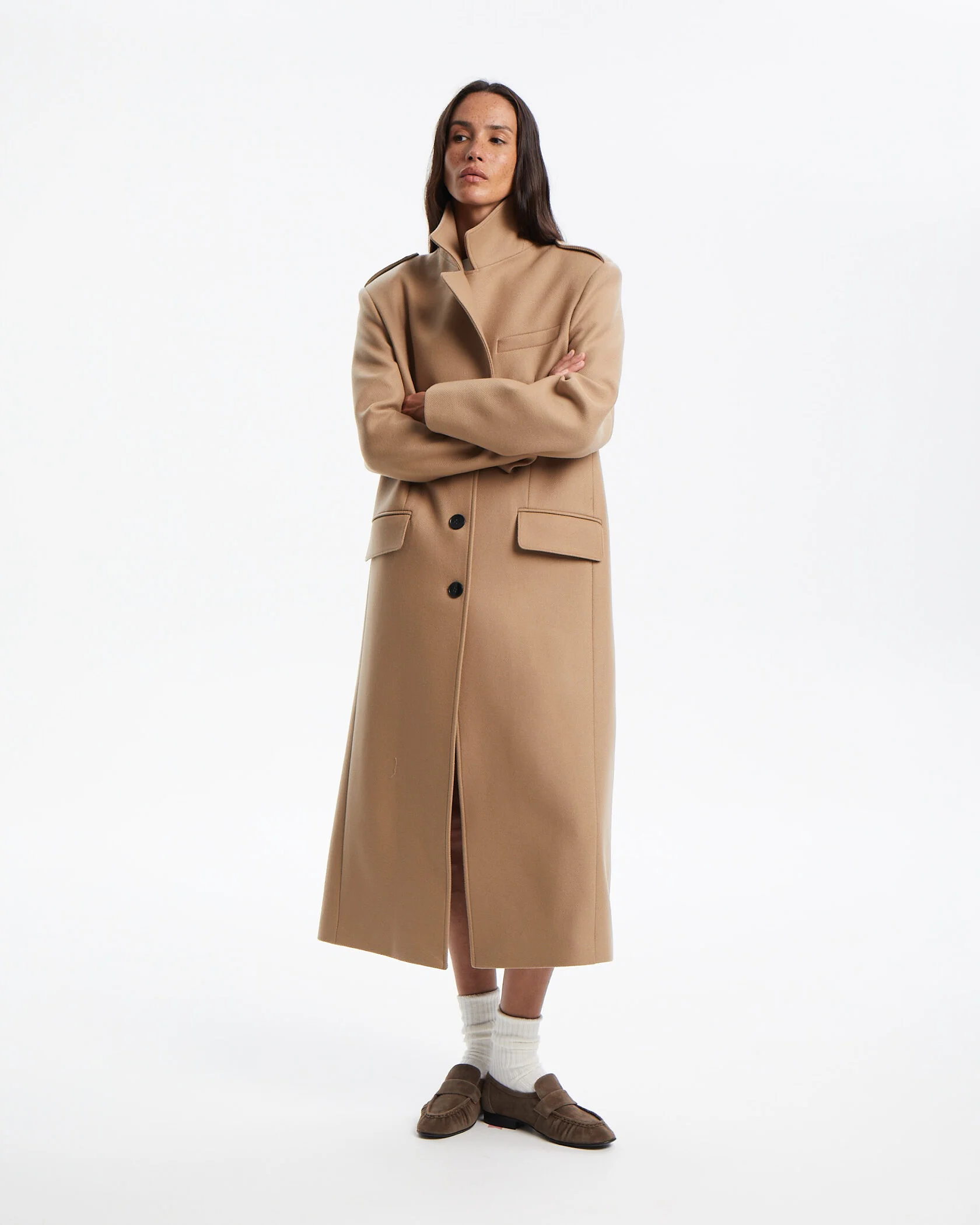 Пальто прямое, Бежевый