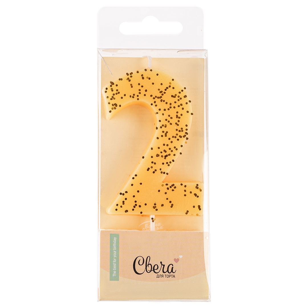 Свеча-цифра ЭКО, Кремовый, с блестками, 