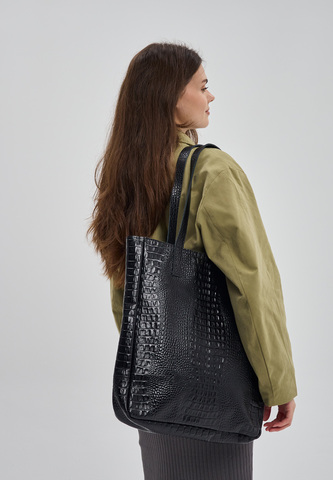 сумка шоппер черный рептилия