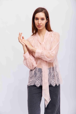 Oui Блуза кружевная с воротом-бантом