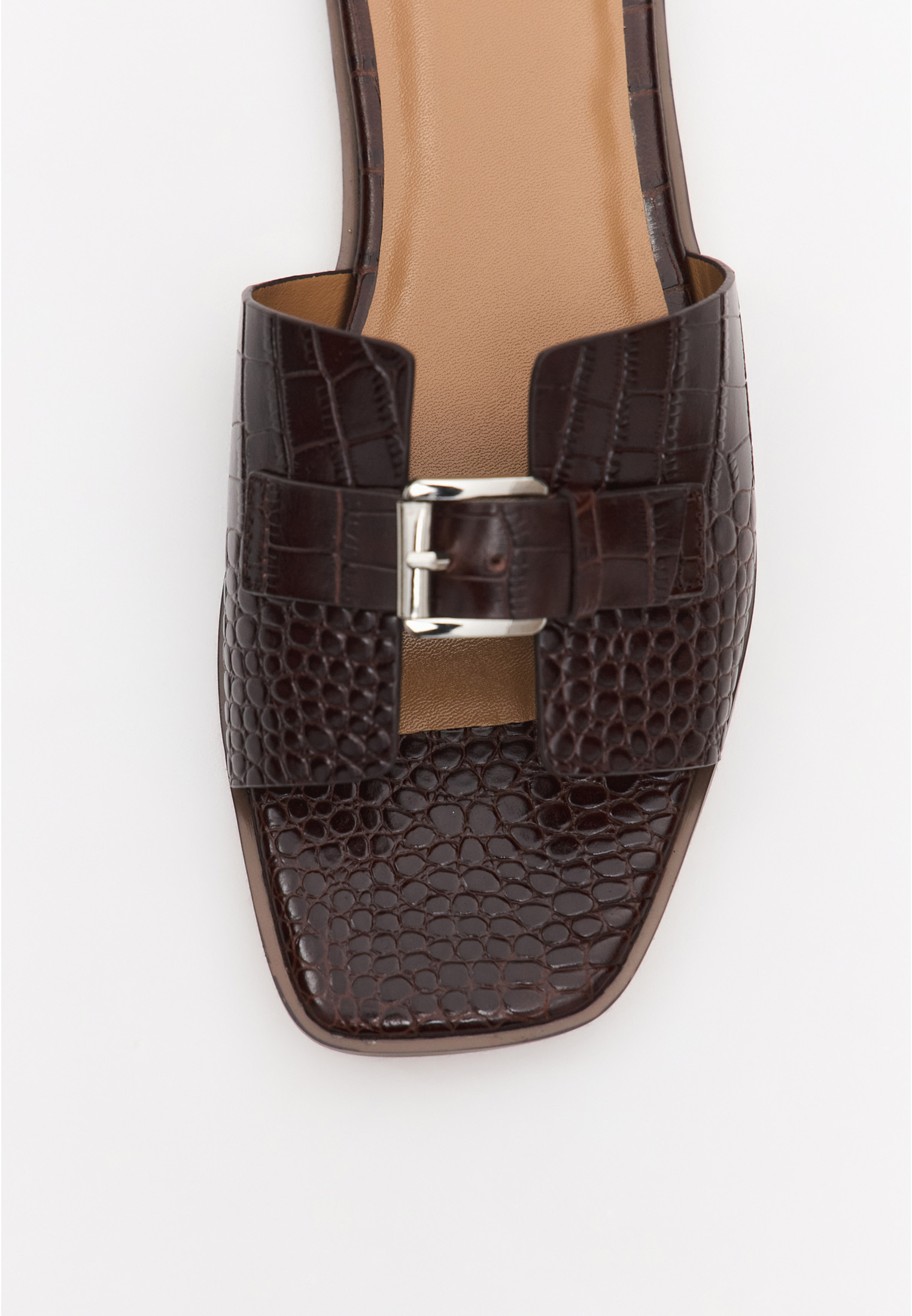Шлепки из кожи под рептилию, темно-коричневый