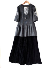 Евдокия. Платье льняное макси с вышивкой в стиле этно PL-42187
