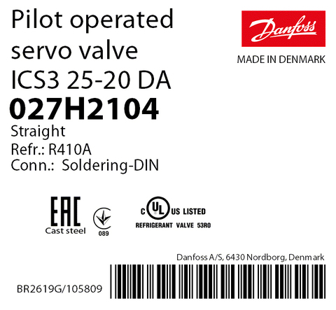 Пилотный клапан ICS3 25-20 Danfoss 027H2104 под пайку