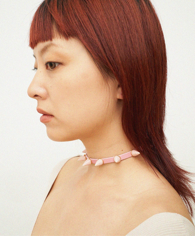 Чокер MINI SPIKE LEATHER PINK