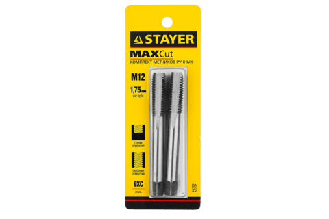 STAYER M12х1.75, 2 шт, Комплект метчиков (28025-12-1.75-H2)