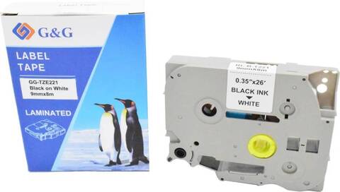 Картридж ленточный G&G, аналог Brother TZE221 черный на белом 9х8