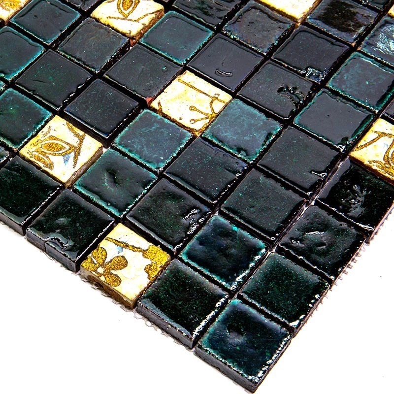 Vint-15-3 Испанская керамическая мозаика Gaudi Vintage черный зеленый темный квадрат