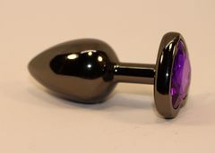 Чёрная анальная пробка с фиолетовым стразом - 7 см. - 