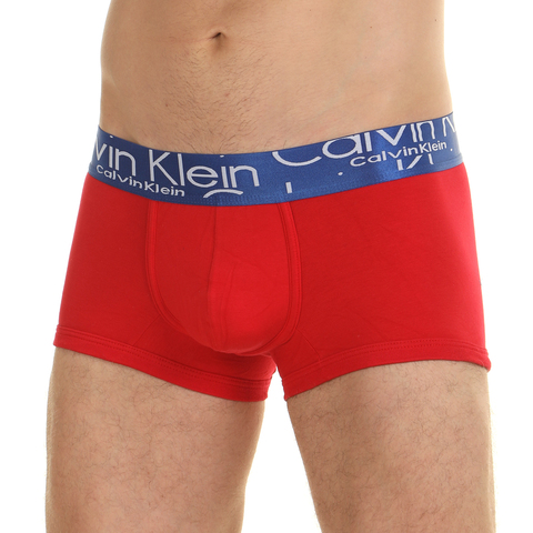 Мужские трусы хипсы  красные с синей резинкой Calvin Klein Steel Boxer Italics Brown