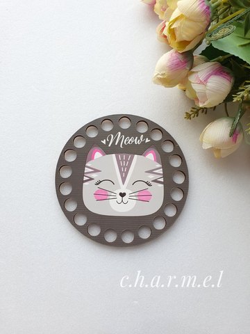 Wooden circle 10 cm, drawing Kitten