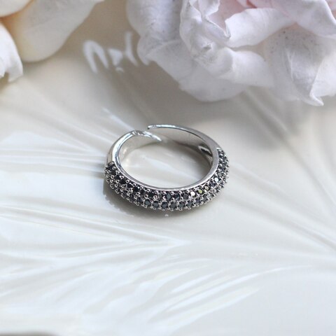 УЦЕНКА!!! Кольцо с чёрными фианитами, родий У118