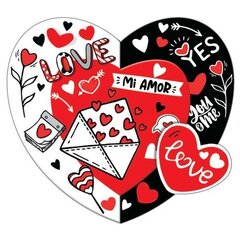 
          Открытка - мини двойная, с термографией, "Mi Amore", 86х167 мм, с текстом, форма-сердце, черно-белый фон с красными сердечками